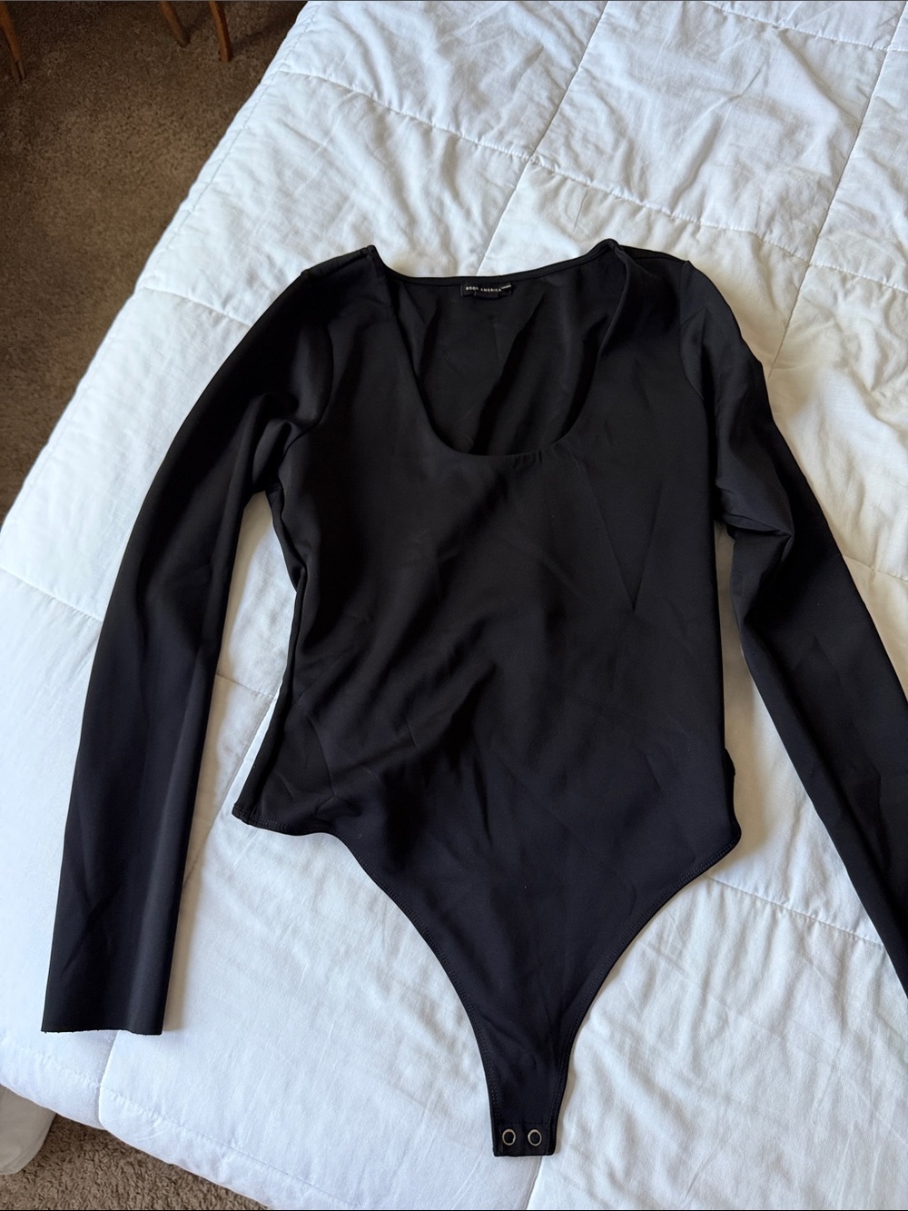 GOOD AMERICAN Black Long-Sleeve Scoop Neck Bodysuit - Women Tops
